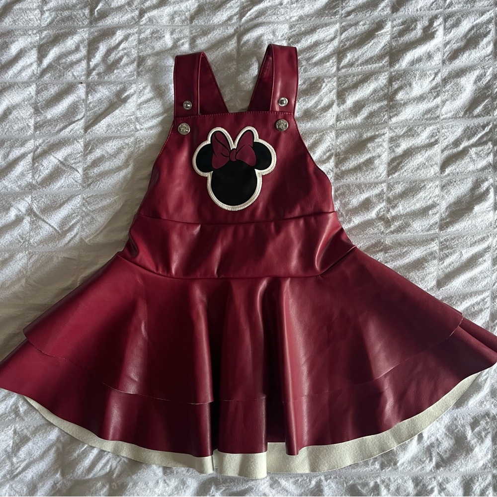 Minnie Mouse Toddler Girl 18M Faux Leather Deep Red Overall Sleeveless Dress